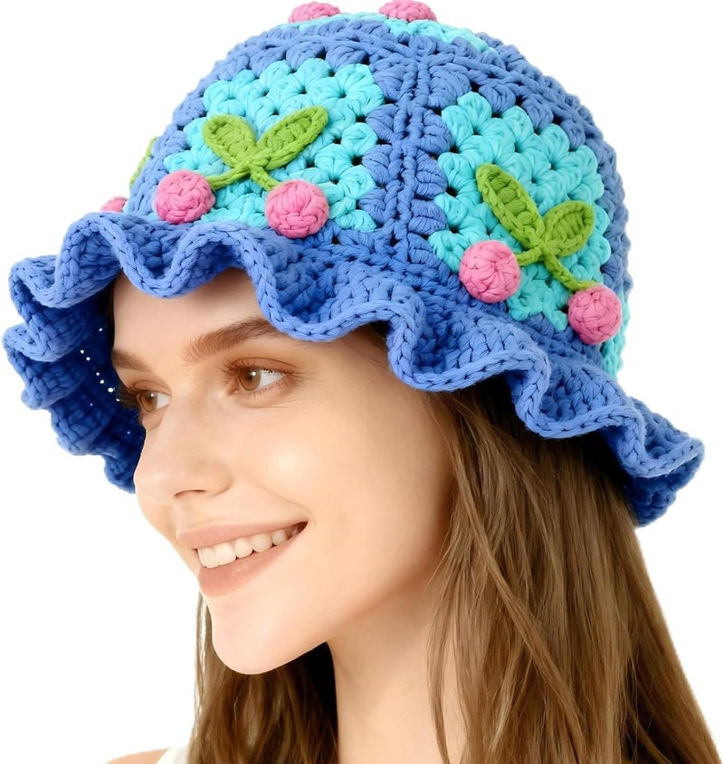 Busnos Crochet Bucket Hats for Women Handmade Hat Cute Foldable Knitted Hats for Women - Image 1